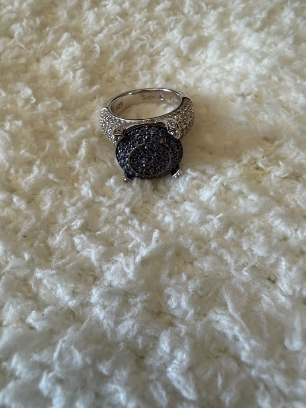 Sterling Silver Pavé Black Crystal Flower Ring -